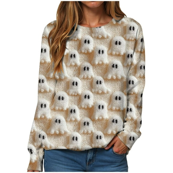 Womens Halloween Sweatshirts Fashion Graphic T Shirts Long Sleeve Pullover Tops Fall Clothes 2025