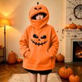 thumbnail image 1 of Womens Halloween Sweatshirts Pumpkin Mask Zip Hooded Oversized Cute Pullover Sweatshirt with Front Pocket Orange 06 L, 1 of 6