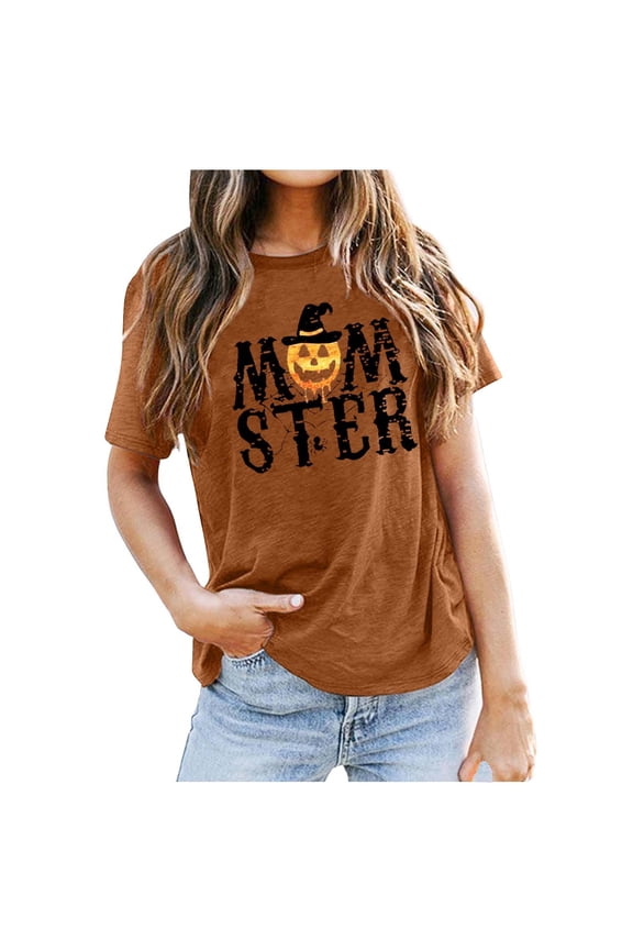 Womens Halloween Theme Short Sleeve T Shirt Witchy Hocus Pocus Letter Print Graphic Tee Top