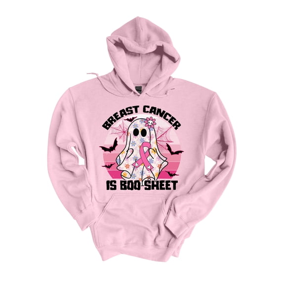 Womens Halloween Themed Breast Cancer Awareness Hoodie Breast Cancer Is Boo Sheet Ghost Hooded Sweatshirt-Light Pink-large