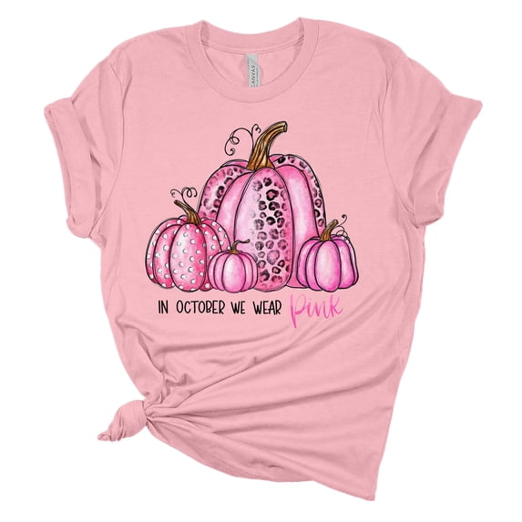 Womens Halloween Tshirt In October We Wear Pink Leopard Pumpkin Breast Cancer Awareness T-shirt-Pink-small