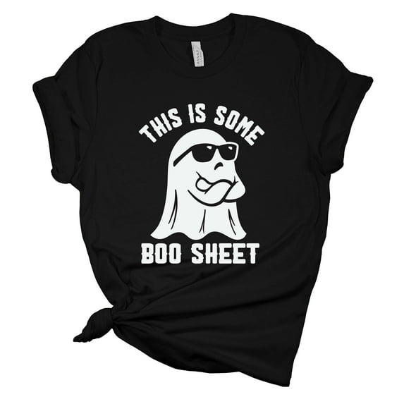 Womens Halloween Tshirt This is Some Boo Sheet Spooky Ghost Short Sleeve Halloween T-shirt-Black-small