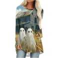 thumbnail image 1 of Womens Halloween Tunic Tops Ghost Graphic Shirts Flowy Long Sleeve Blouse Plus Size Swing Tunics for Leggings, 1 of 4