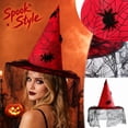 thumbnail image 1 of Womens Halloween Witch Hat Spiderweb Graphic Pointed Cone Cap Lace Veil Wide Brim Gothic Wizard Headwear Cosplay Dress Up Theme Party Accessories, 1 of 6
