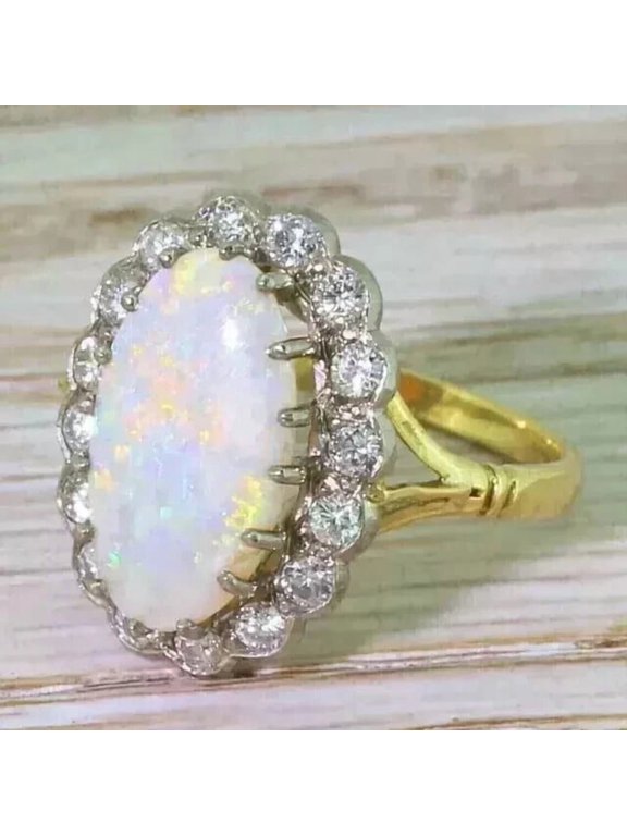 Womens Halo Engagement Ring 14K Yellow Gold Plated Silver Fire Opal 3Ct Oval Cut