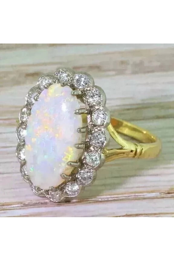 Womens Halo Engagement Ring 14K Yellow Gold Plated Silver Fire Opal 3Ct Oval Cut