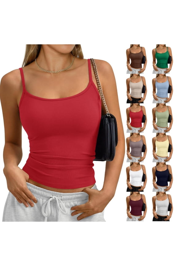 Womens Halter Backless Double Lined Tank Top Going Out Y2k Trendy Camisole Crop Tops Red XS