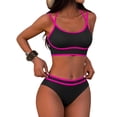 thumbnail image 1 of Womens Halter Bikini Set Color Block Sporty Swimsuits 2 Piece High Waist Bathing Suit Sexy Summer Beach Swim Suits Hot Pink XL, 1 of 5