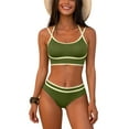 thumbnail image 1 of Womens Halter Bikini Set Color Block Two Piece Swimsuits High Waisted Bathing Suit Summer Beach Trendy Swimwear Army Green S, 1 of 7