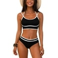 thumbnail image 1 of Womens Halter Bikini Set Color Block Two Piece Swimsuits High Waisted Bathing Suit Summer Beach Trendy Swimwear Black XXL, 1 of 7