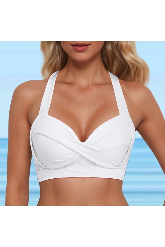 Womens Halter Bikini Tops Lace Up Swimwear Tops Underwire Full Coverage Bikini Top Push Up Swim Crop Top Tie Back Bathing Suit Tops Swimsuit Padded M