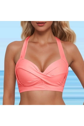 Womens Halter Bikini Tops Lace Up Swimwear Tops Underwire Full Coverage Bikini Top Push Up Swim Crop Top Tie Back Bathing Suit Tops Swimsuit Padded M
