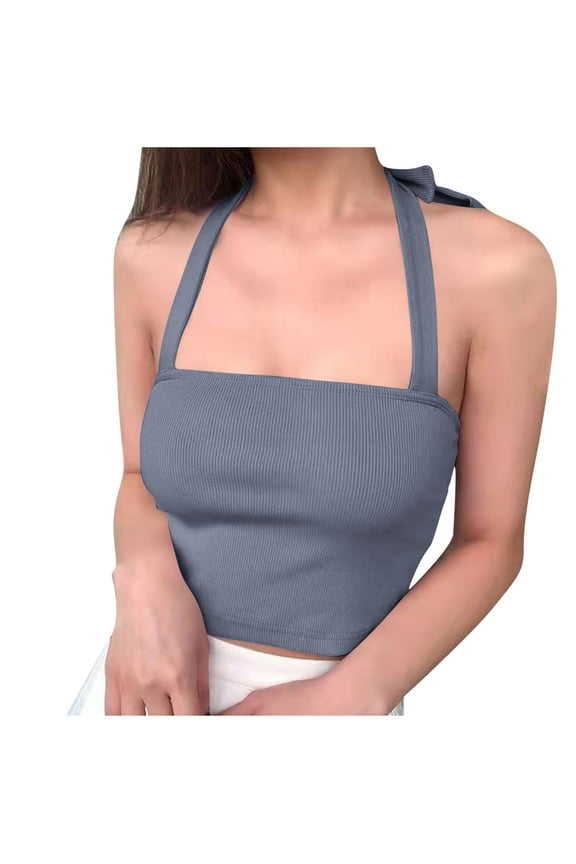 Womens Halter Bras Seamless Solid Color Full Coverage High Support Push up Underwear Sports Bralettes Everyday Wear (Free Size, Blue)