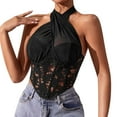 thumbnail image 1 of Womens Halter Corset Tops Floral Lace Boned Crop Corsets Bustier Sexy Sheer Going Out Y2k Tops Shapewear Black, S, 1 of 4