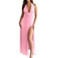 thumbnail image 1 of Womens Halter Deep V Neck Maxi Dress Sleeveless Backless Split Long Dress Pink L, 1 of 8