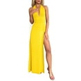 thumbnail image 1 of Womens Halter Deep V Neck Maxi Dress Sleeveless Backless Split Long Dress Yellow S, 1 of 7