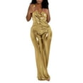 thumbnail image 1 of Womens Halter Metallic Sparkly Jumpsuit Overalls Sleeveless Backless One Piece Wide Leg Rompers for Party Club, 1 of 7