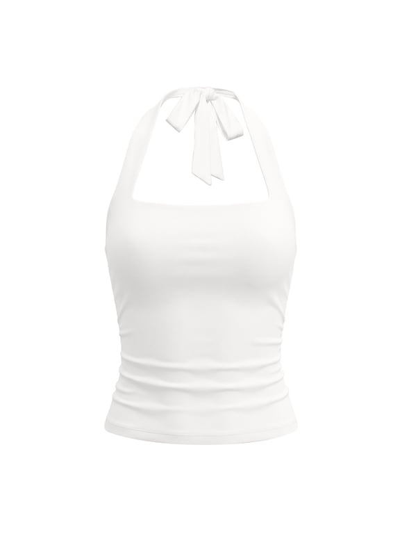 Womens Halter Neck Crop Top Sleeveless Backless Slim Fit Tank Shirt Casual Club Streetwear Top for Summer Parties White S