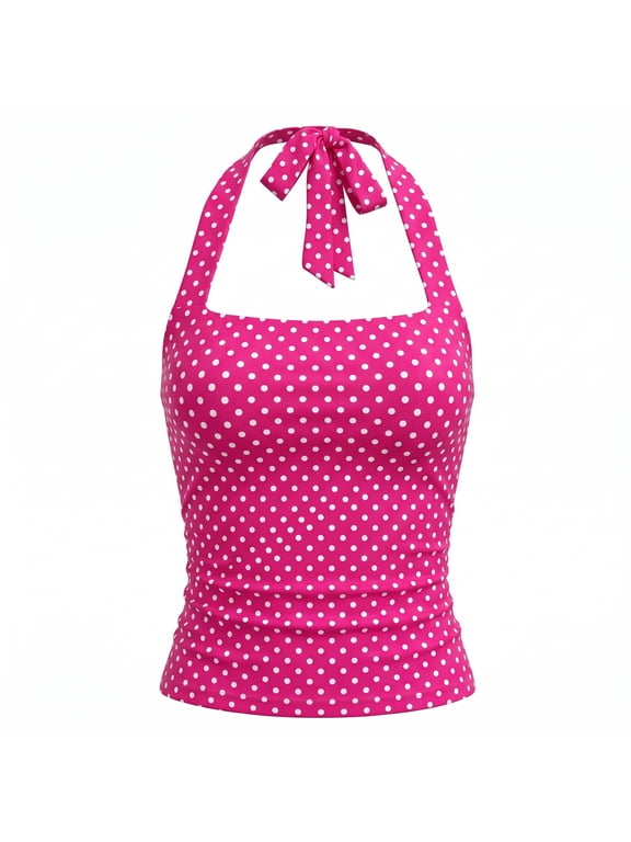 Womens Halter Neck Crop Top Sleeveless Backless Slim Fit Tank Shirt Casual Streetwear Crop Top for Summer Parties and Daily Wear Hot Pink XS