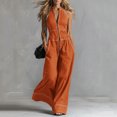 thumbnail image 1 of Womens Halter Neck Jumpsuit Zipper Front Wide Leg Summer Casual Elegant Romper with Pockets S, 1 of 3