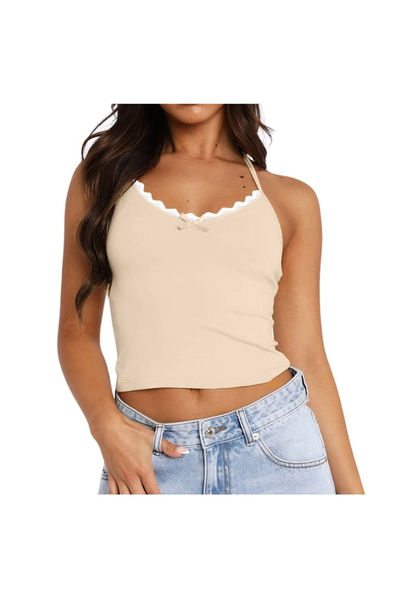 Womens Halter Neck Tank Top Y2K BM Style Slim Fit Sleeveless Summer Cami Vest Top Basic Layering Shell Tee M