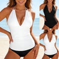 thumbnail image 1 of Womens Halter Neck Tankini Top V Neck Swim Top with Removable Pads 2 Piece Swimsuit Top White M, 1 of 4