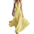 thumbnail image 1 of Womens Halter Sleeveless Casual Long Dress, Summer Pleated Waist Maxi Sundress, Elegant Flowy Swing Beach Dress for Party, 1 of 6