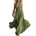 thumbnail image 1 of Womens Halter Sleeveless Casual Long Dress, Summer Pleated Waist Maxi Sundress, Elegant Flowy Swing Beach Dress for Party, 1 of 6