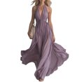 thumbnail image 1 of Womens Halter Sleeveless Casual Long Dress, Summer Pleated Waist Maxi Sundress, Elegant Flowy Swing Beach Dress for Party, 1 of 6