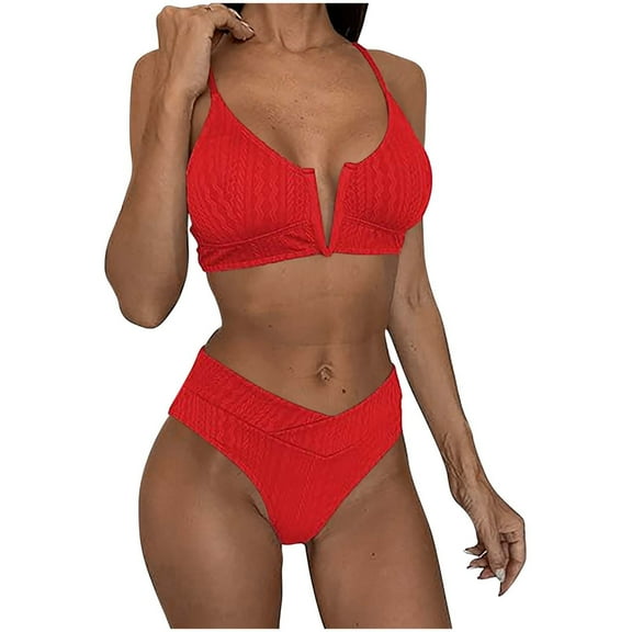 Womens Halter Swimsuit Cheeky High Waist Bikini Set Sweatheart Bikinis Bottoms 2 Piece Swim Suits Beachwear, Red, XXL