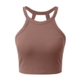 thumbnail image 1 of Womens Halter Tank Tops with Built in Bra Ribbed Fitted Tank Top Sleeveless Camisole Tanks Basic Casual Soft Undershirt Khaki, Size M, 1 of 6