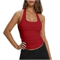 thumbnail image 1 of Womens Halter Tops Ruched Bandeau Blouses Cute Summer Going Out Shirt Slim Fit Backless Teens Club Outfits (XL, Red), 1 of 7