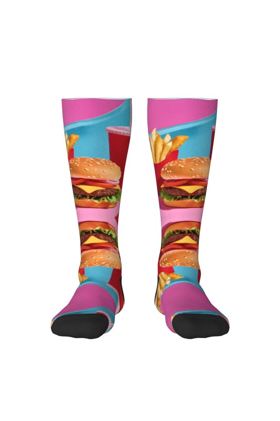 Womens Hamburger Fries Cola Knee High Socks Comfy Thermal Boot Long Socks