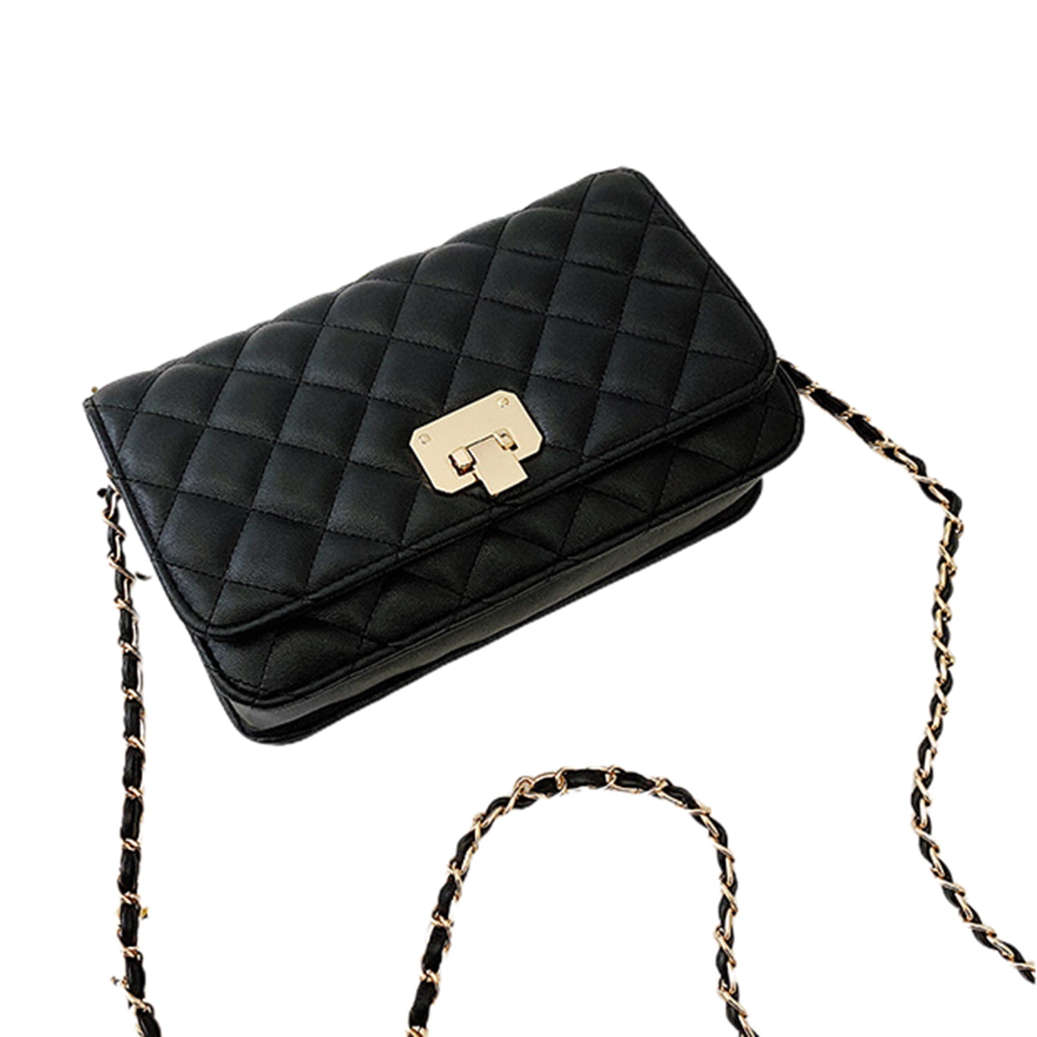 Womens Handbag Small Designer Quilted Shoulder Purse with Metal Chain Strap for Crossbody Shoulder Bag Purpose Black Walmart