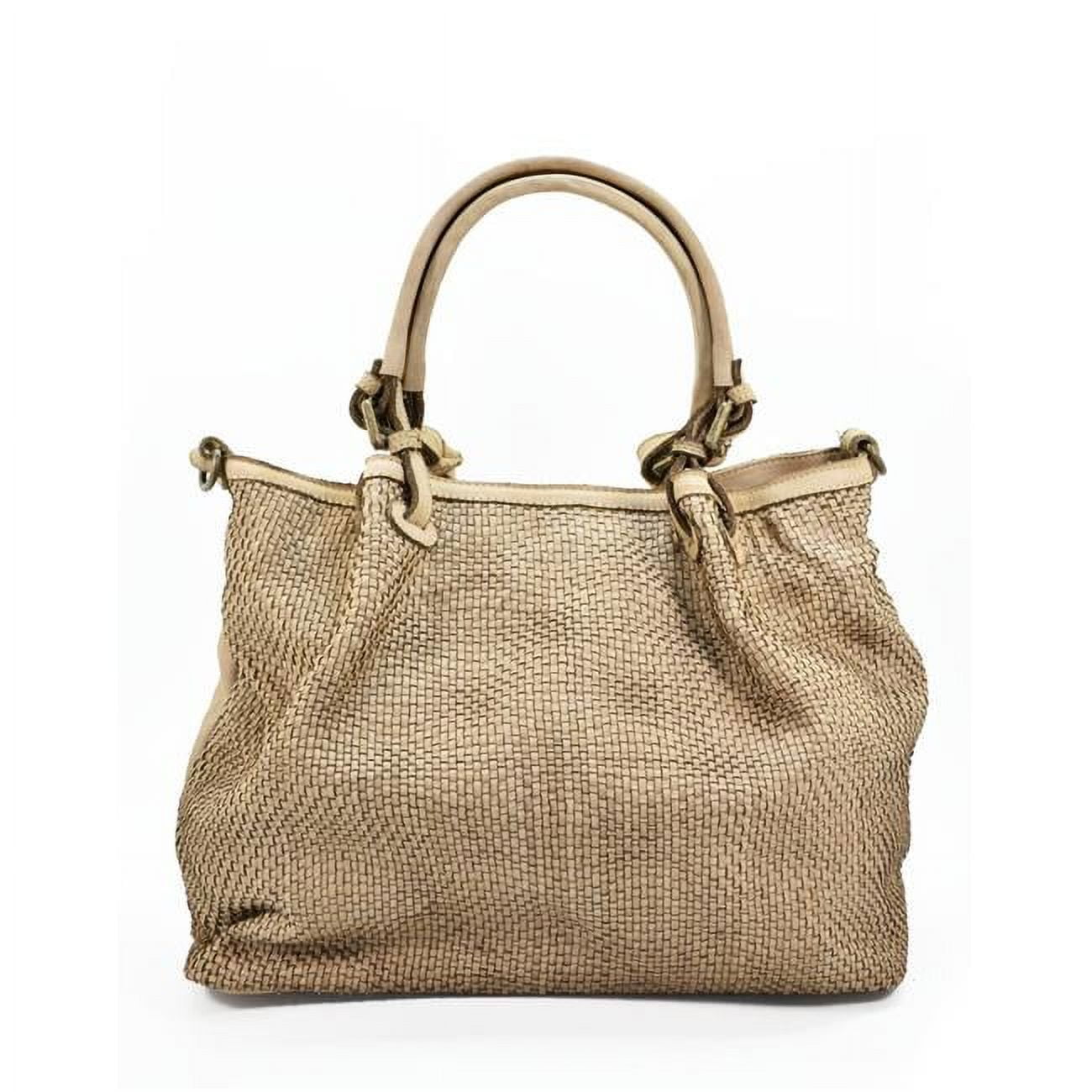 Womens Handcrafted Leather Vintage Woven Tote Shopper Handbag Light Taupe Large Walmart