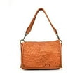 thumbnail image 1 of Womens Handcrafted Vintage Washed Calfskin Leather Shoulder Handbag, Cognac - Small, 1 of 1