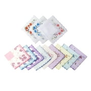 Womens Handkerchiefs Bulk Pocket Hankies Wavy Edge Square Flowers Print Absorbent Kerchiefs Flower Handkerchief for Party Wedding 12"x12" 12pcs