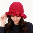 thumbnail image 1 of Womens Bucket Hat Handmade Crochet Ruffled Knit Hat Fashiona Colorful Wide Brim Hat Sun Hat Hiking Take Photos, 1 of 4