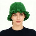thumbnail image 1 of Womens Bucket Hat Handmade Crochet Ruffled Knit Hat Fashiona Colorful Wide Brim Hat Sun Hat Hiking Take Photos, 1 of 4