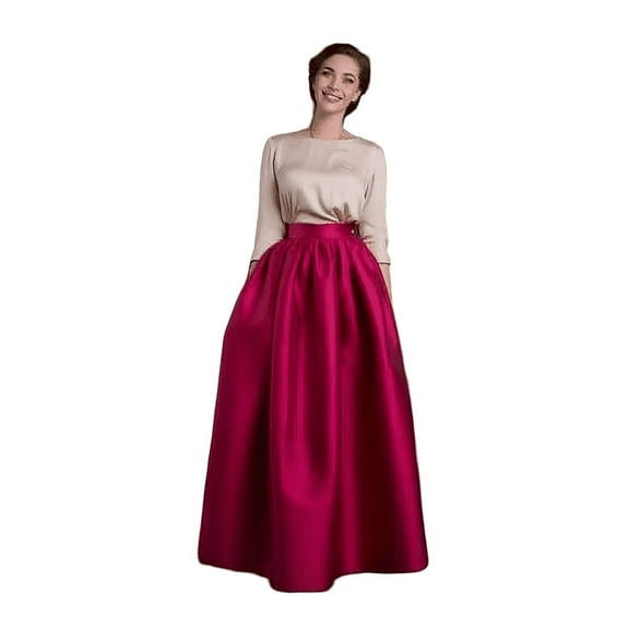 Womens Handmade Long Pleated Maxi Skirt with Pockets Christmas Skirt
