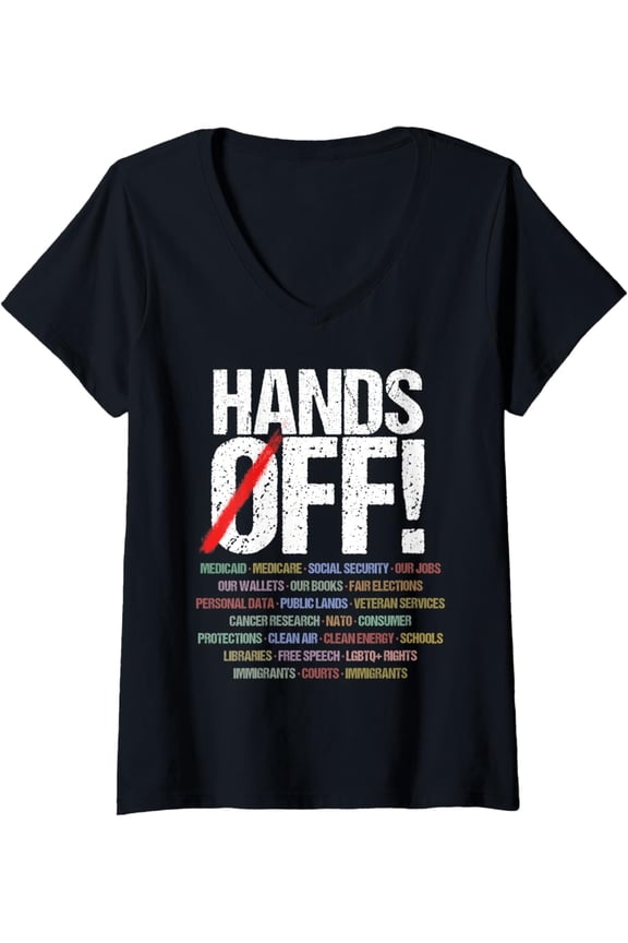 Womens Hands Off Protest V-Neck T-Shirt