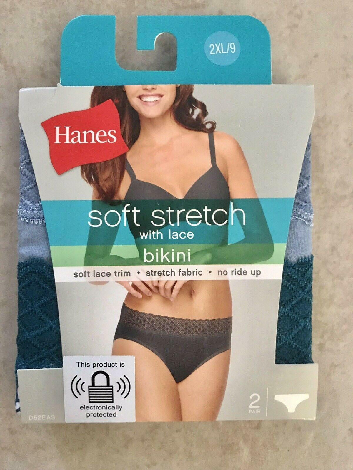 Hanes 2 Pair Womens Soft Stretch With Lace Bikini Panties Size S