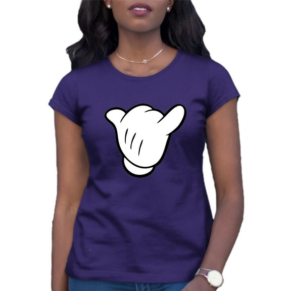 Womens Hang Loose Cartoon Hand Mickey Shaka Sign T-Shirt