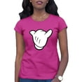 thumbnail image 1 of Womens Hang Loose Cartoon Hand Mickey Shaka Sign T-Shirt, 1 of 1