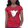 thumbnail image 1 of Womens Hang Loose Cartoon Hand Mickey Shaka Sign T-Shirt, 1 of 1