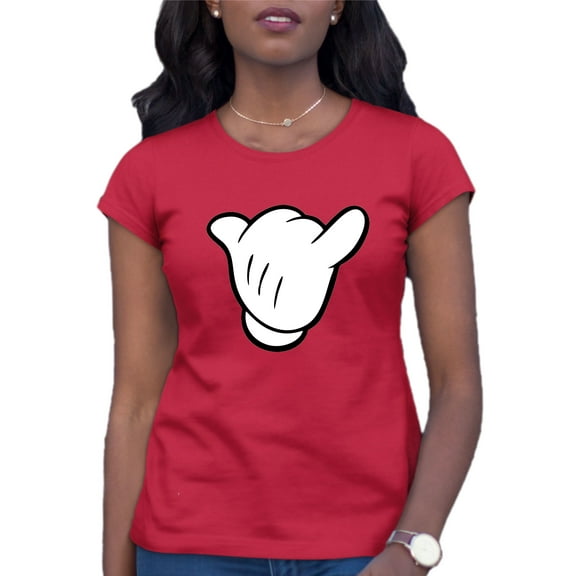 Womens Hang Loose Cartoon Hand Mickey Shaka Sign T-Shirt
