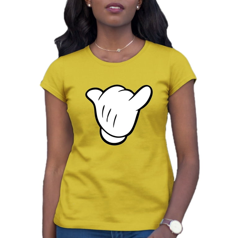 Womens Hang Loose Cartoon Hand Mickey Shaka Sign T-Shirt 