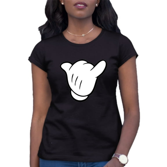 Womens Hang Loose Cartoon Hand Mickey Shaka Sign T-Shirt