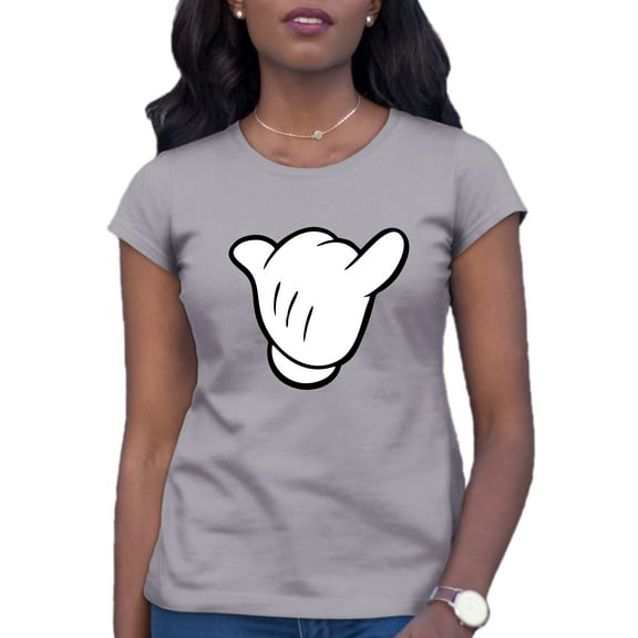 Womens Hang Loose Cartoon Hand Mickey Shaka Sign T-Shirt