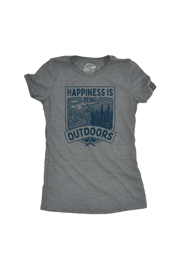 Womens Hapiness Is Being Outdoors T Shirt Funny Cool Nature Hiking Camping Lovers Tee for Ladies Womens Graphic Tees